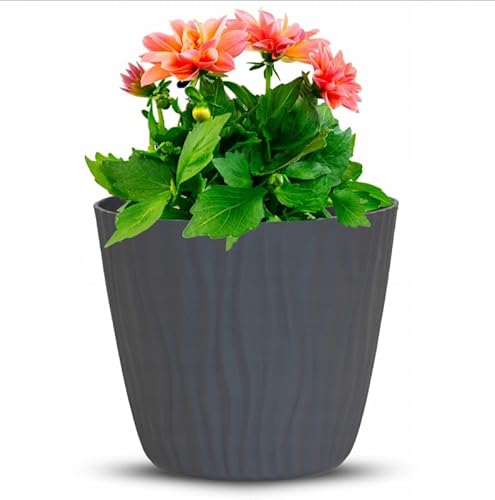 OMAGO, Geriffelter Blumentopf, verschiedene Farbvarianten, 4 Größen, Blumentöpfe, Blumentöpfe für Innen und Außen, elegante Töpfe (Grau, 22cm) von OMAGO