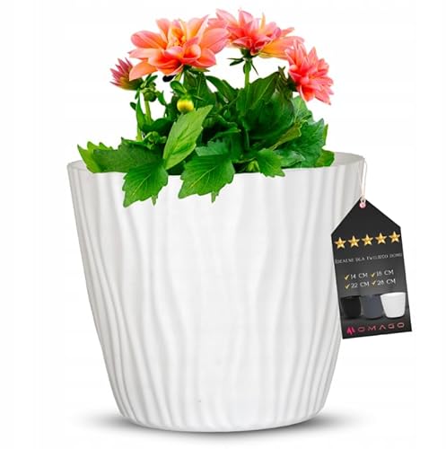 OMAGO, Geriffelter Blumentopf, verschiedene Farbvarianten, 4 Größen, Blumentöpfe, Blumentöpfe für Innen und Außen, elegante Töpfe (Weiß, 22cm) von OMAGO