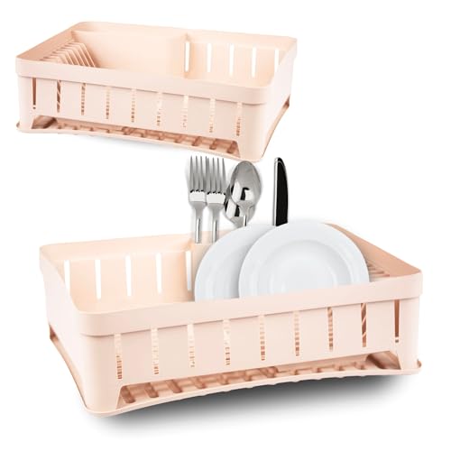 OMAGO, Geschirrtrockner, rechteckiger Küchenutensilienhalter, Trockner mit Tropfschale,Küchenhelfer, Geschirrabtropfer, Teller, Tassen, Besteck (Beige) von OMAGO