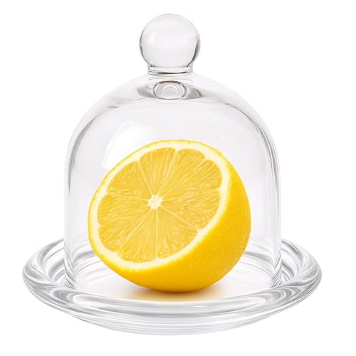 OMAGO, Glas Zitronenbehälter, Klarsichtverpackung mit Deckel, Verpackung mit stabilem Untersetzer und Deckel, rund für Zitrone, Tomate, Lime von OMAGO