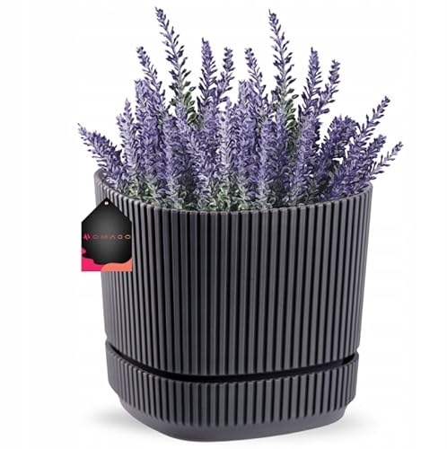 OMAGO, Moderner Blumentopf in verschiedenen Farben, Größen, geriffelter Blumentopf, Blumentopf für Innen und Außen, dekorativ, Blumen(Anthrazit, 21cm) von OMAGO