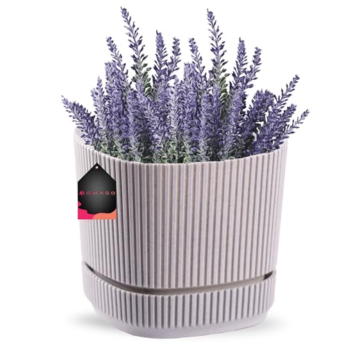 OMAGO, Moderner Blumentopf in verschiedenen Farben, Größen, geriffelter Blumentopf, Blumentopf für Innen und Außen, dekorativ, Blumen(Grau, 21cm) von OMAGO