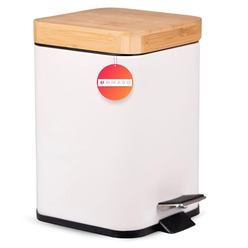 OMAGO, Mülleimer, quadratisch, kleiner weißer Korb, eleganter Badkorb, Mini Abfalleimer, Korbbehälter, Weiß, Bambus von OMAGO