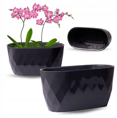 OMAGO, Orchideenüberzug, schwarzer Blumenüberzug, Ovaltopf, eleganter Blumentopf für den Innenbereich, ideal für Orchideen, 29cm OMAGO, Orchideenüberzug, schwarzer Blumenüberzug, Ovaltopf, eleganter Blumentopf für den Innenbereich, ideal für Orchideen, 29cm von OMAGO