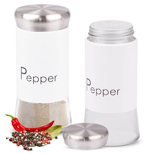 OMAGO, Pfefferstreuer, Pfefferstreuer, Pfefferbehälter, schwarzer Behälter, Glasfläschchen, elegante Gewürze, für Haus und Restaurant 150ml (Weiß) von OMAGO