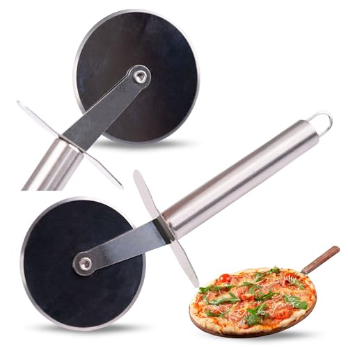 OMAGO, Pizzamesser aus hochwertigem Stahl, Pizzarolle mit Aufhängebügel, Fingerschutz und scharfem Schneidrad, Pizzaschneider, Kuchen, Schneidmesser, Edelstahl, silberfarbig OMAGO, Pizzamesser aus hochwertigem Stahl, Pizzarolle mit Aufhängebügel, Fingerschutz und scharfem Schneidrad, Pizzaschneider, Kuchen, Schneidmesser, Edelstahl, silberfarbig von OMAGO