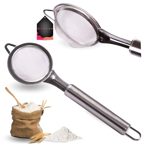 OMAGO, Stahlsieb klein, Siebsieb für Mehl, Puderzucker, Feinmaschensieb, kleines Netzsiebe, fester Griff, Griff zum Aufhängen, silber, OMAGO, Stahlsieb klein, Siebsieb für Mehl, Puderzucker, Feinmaschensieb, kleines Netzsiebe, fester Griff, Griff zum Aufhängen, silber, von OMAGO