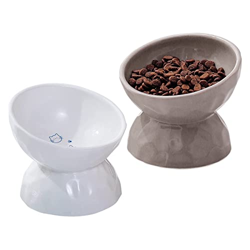 Keramik Erhöhte Katzennäpfe, Neigte Erhöhte Katzenfutter und Wasserschalen Set, Porzellan Stressfrei Haustier Futternapf Futternapf für Katzen und kleine Hunde, Weiß & Grau, 2er Set Keramik Erhöhte Katzennäpfe, Neigte Erhöhte Katzenfutter und Wasserschalen Set, Porzellan Stressfrei Haustier Futternapf Futternapf für Katzen und kleine Hunde, Weiß & Grau, 2er Set von OMAYKEY