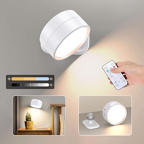 OMECO LED Wandleuchte Innen Akku Dimmbar mit Fernbedienung wandleuchte innen Ohne stromanschluss 3Farbmodi 360° Touch Control Aufladbare Wandleuchten innen weiss rund für Schlafzimmer Treppenhaus Flur von OMECO