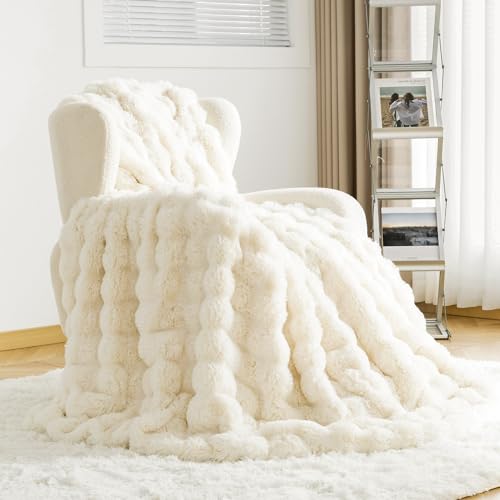 OMERAI Kuscheldecke Flauschig Bubble Decke Flauschig Weich Dicke Plüschdecke Kuscheldecke aus Kunstfell Decke für Couch Bett Sofa Waschmaschinengeeignet Kuscheldecken Helles Beige 230X250CM von OMERAI
