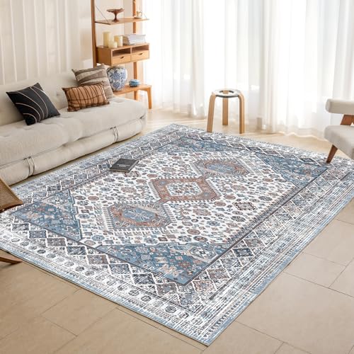 OMERAI Teppich Wohnzimmer 120x170CM Teppich Schlafzimmer Waschmaschine Boho Teppich Waschbarer rutschfest Vintage Orientalisch Weiche Teppich Dunkelblau von OMERAI