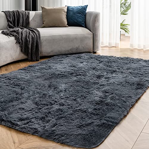 OMERAI Groß Schlafzimmer Teppich Wohnzimmer Grosser Teppich Super Weich Antirutsch Grau Flauschig Hochflor Shaggy Teppich (Grau,150x240cm) von OMERAI