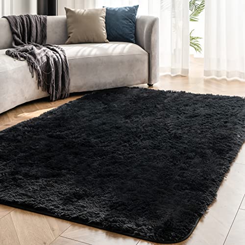 OMERAI Teppich Wohnzimmer Großer Teppich Super Weicher Schlafzimmer Teppich Grosser Teppich Antirutsch Teppiche Kunstpelz Teppich Teppiche Gegend (Schwarz,150x240cm) von OMERAI