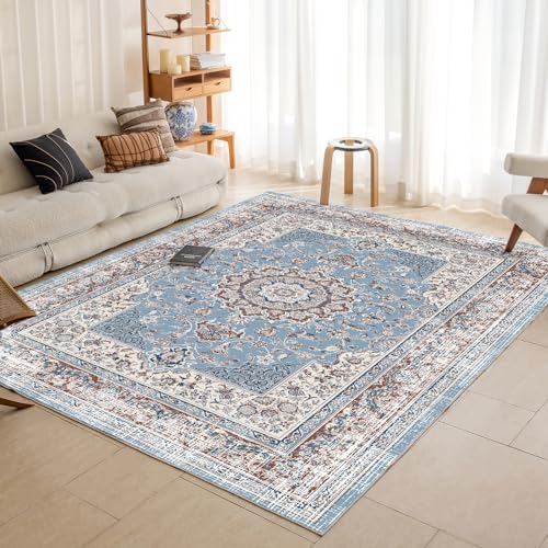 OMERAI Teppich Groß 160X230CM Teppich Wohnzimmer Schlafzimmer Kurzflor Teppich Boho Teppich rutschfest Waschbarer Blau Teppich von OMERAI