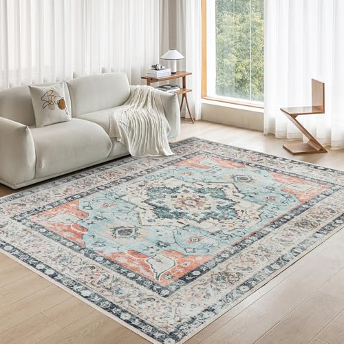OMERAI Vintage Teppich Wohnzimmer 120X170CM Waschbarer Teppich Boho Teppiche Kurzflor rutschfest Carpet für Schlafzimmer, Esszimmer, Orange OMERAI Vintage Teppich Wohnzimmer 120X170CM Waschbarer Teppich Boho Teppiche Kurzflor rutschfest Carpet für Schlafzimmer, Esszimmer, Orange von OMERAI