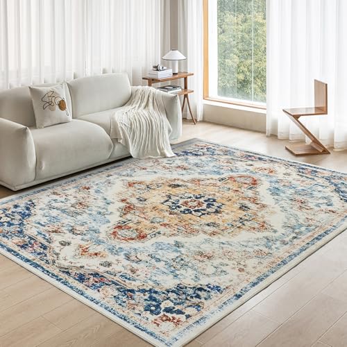 OMERAI Vintage Teppich Wohnzimmer 160X230CM Waschbarer Teppich Boho Teppiche Kurzflor rutschfest Groß Carpet für Schlafzimmer, Esszimmer, Vintage Blau OMERAI Vintage Teppich Wohnzimmer 160X230CM Waschbarer Teppich Boho Teppiche Kurzflor rutschfest Groß Carpet für Schlafzimmer, Esszimmer, Vintage Blau von OMERAI