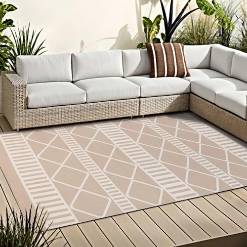 OMERAI Waschbarer Teppich Wohnzimmer In-& Outdoor Teppich Wetterfest 120X180CM Beige Balkon Teppich Modern Schlafzimmer rutschfest Teppich Weich Carpet von OMERAI