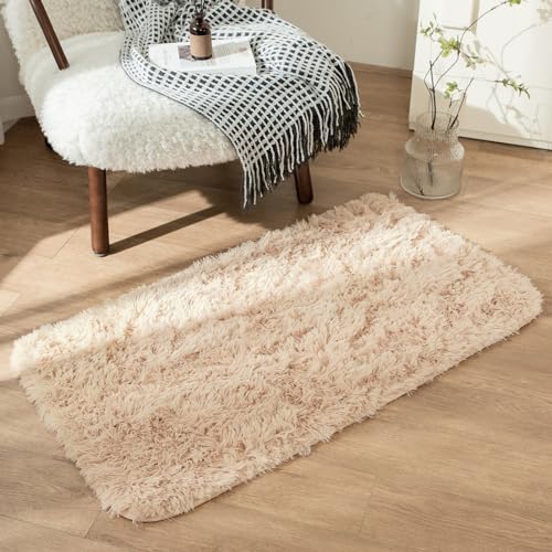 OMERAI Wohnzimmer Beige Teppich Shaggy waschbarer Teppich Batik Teppich Carpet Teppich Flauschig hochflor Schlafzimmer antirutsch Teppich (Beige,60x110cm) von OMERAI