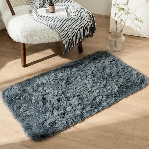 OMERAI Wohnzimmer Grau Teppich Shaggy waschbarer Teppich Batik Teppich Carpet Teppich Flauschig hochflor Schlafzimmer antirutsch Teppich (Grau,60x110cm) von OMERAI