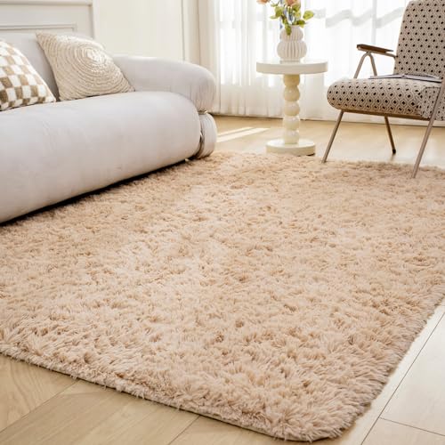 OMERAI Wohnzimmer Teppich antirutsch Beige Schlafzimmer Teppich hochflor Shaggy Teppiche Gegend (Beige,90x150cm) von OMERAI