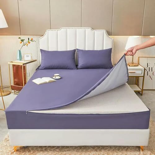 Wasserdichter Matratzenbezug mit Reißverschluss, sechs Seiten, All-Inclusive-Matratzenschutz, gestepptes Spannbettlaken für Queen-Size-Betten von OMEVU