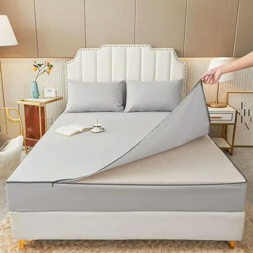 Wasserdichter Matratzenbezug mit Reißverschluss, sechs Seiten, All-Inclusive-Matratzenschutz, gestepptes Spannbettlaken für Queen-Size-Betten von OMEVU