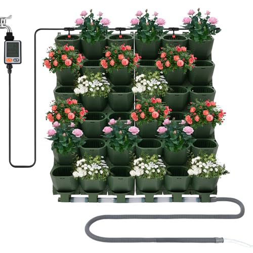 36 Töpfen Automatische Zeitgesteuerte Bewässerung Kit, Vertikale Garten Pflanzenwand Selbstbewässernde Blumentöpfe für den Innen- und Außenbereich, Digitales Bewässerungssystem mit LCD-Display (Grün) von OMGGYER