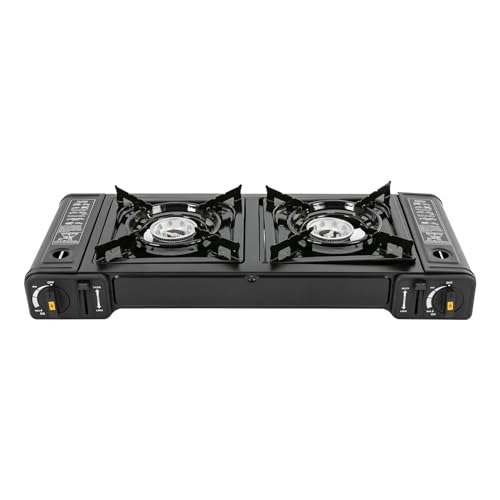 Gaskocher 2-Flammig Campingkocher Für Gasflasche, Tragbarer Camping Grill Gas Stove Aluminium Gaskocher Camping Kocher, Tischgrill Gas Herd mit Piezozündung für Outdoor Picknick von OMGGYER