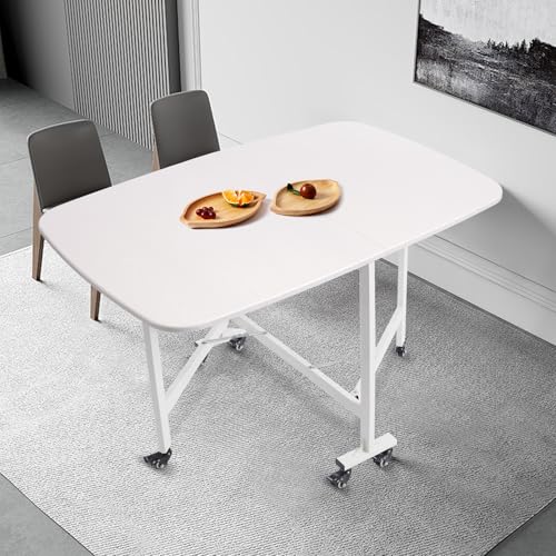 Klapptisch Küche Esstisch Platzsparend Multifunktions Küchentisch Klappbarer Esstisch Klein Klapptische mit Rädern & Stahlbeine für kleine Räume/Küche/Esszimmer/Wohnzimmer, 120*80*75cm (Weiß) von OMGGYER