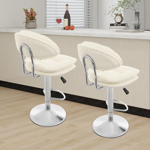 OMGGYER Barhocker 2er Set höhenverstellbar Barstuhl mit Lehne & Fußstütze, drehbare Küchenhocker Bistrohocker für Bartheke Küche (Weiß) von OMGGYER