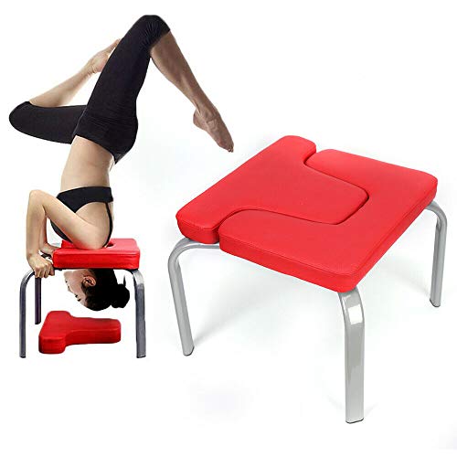 OMGGYER Kopfstandhocker Yoga Stuhl aus PU Auflagen und Stahlrohr, Umgekehrter Kopfstandhocker Yoga Hocker Zuhause Inversion Yogastuhl für Fitness und Meditation Entspannung, 43 x 42 x 37 cm (Rot) von OMGGYER