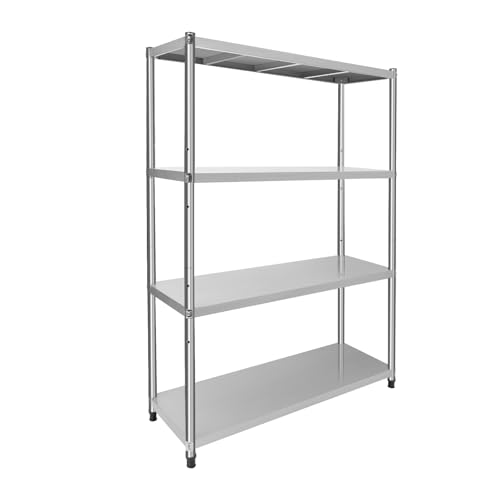 OMGGYER Metallregal Lastenregal 4 Böden Schwerlastregal Metallböden Werkstatt Regal Metall Gastro Lagerregal Edelstahl Standregal für Küche, Abstellraum, Garage (120x40x150cm) von OMGGYER