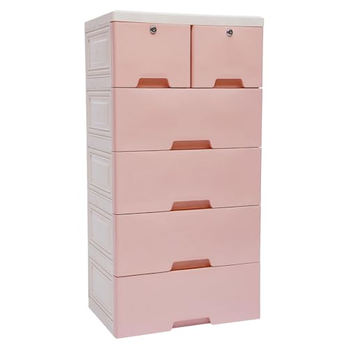 Schubladenschrank Kunststoff Schubladenkommode Kunststoffschrank, 6 Kommode Rollcontainer mit Schubladen & 4 Räder, Freistehend Aufbewahrungsturm mit Schubladen Schrank Schubladenturm, 50*35*102cm von OMGGYER