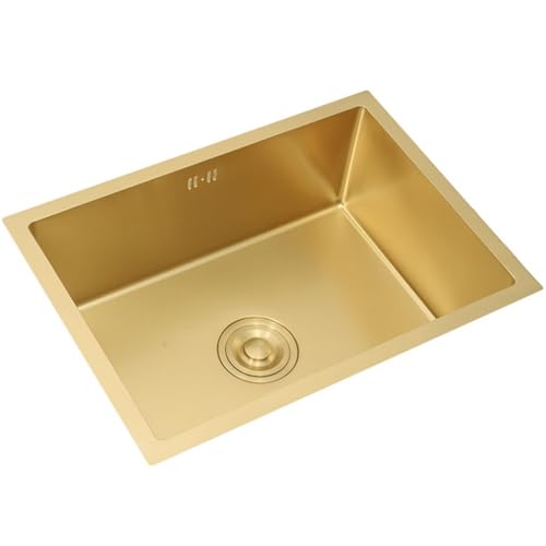 55x40cm Goldene Küchenspüle Arbeitsplatz-Wohnmobilspüle Aus Edelstahl Barvorbereitungsspüle Mit Goldenem Spülbeckenstopfen Und Abflusssieb Unterbau Oder Einbau Für Restaurant Geschäft Bar Badezimmer von OMGMTSTORE