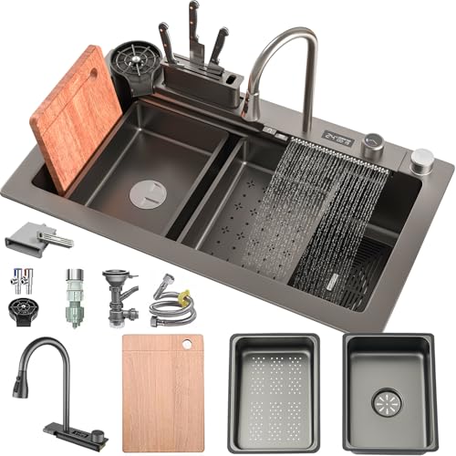 OMGMTSTORE Edelstahl küchenspüle 70x45CM,1 Becken Einbauspüle,Multifunktional Bar Spüle inkl 3-in-1 Ausziehhahn,Schneidebrett und Entwässerungssystem - Komplettset für Hausbar OMGMTSTORE Edelstahl küchenspüle 70x45CM,1 Becken Einbauspüle,Multifunktional Bar Spüle inkl 3-in-1 Ausziehhahn,Schneidebrett und Entwässerungssystem - Komplettset für Hausbar von OMGMTSTORE