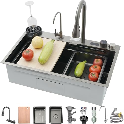 Single-Bowl Wasserfall Küchenspüle Multifunktionale Bar Zähler Spüle Nano-beschichtete Workstation Spüle Mit Pull-Down Wasserhahn Und Komplettes Zubehör Set… Single-Bowl Wasserfall Küchenspüle Multifunktionale Bar Zähler Spüle Nano-beschichtete Workstation Spüle Mit Pull-Down Wasserhahn Und Komplettes Zubehör Set… von OMGMTSTORE