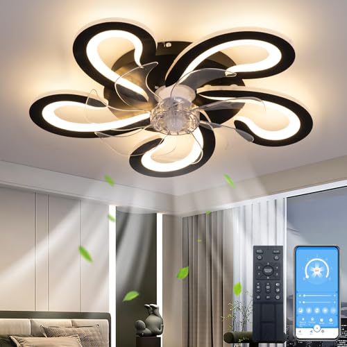 54CM Deckenventilator mit Beleuchtung und Fernbedienung Dimmbar, LED 72W Dimmbar Ventilator Deckenleuchte für Wohnbereich Schlafzimmer Esszimmer Licht, Schwarz von OMGPFR