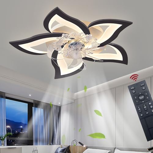 69CM Deckenventilator mit Beleuchtung und Fernbedienung Dimmbar, LED 50W Dimmbar Ventilator Deckenleuchte für Wohnbereich Schlafzimmer Esszimmer Licht, Schwarz von OMGPFR