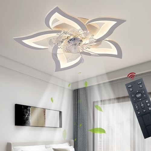 69CM Deckenventilator mit Beleuchtung und Fernbedienung Dimmbar, LED 50W Dimmbar Ventilator Deckenleuchte für Wohnbereich Schlafzimmer Esszimmer Licht, Weiß von OMGPFR