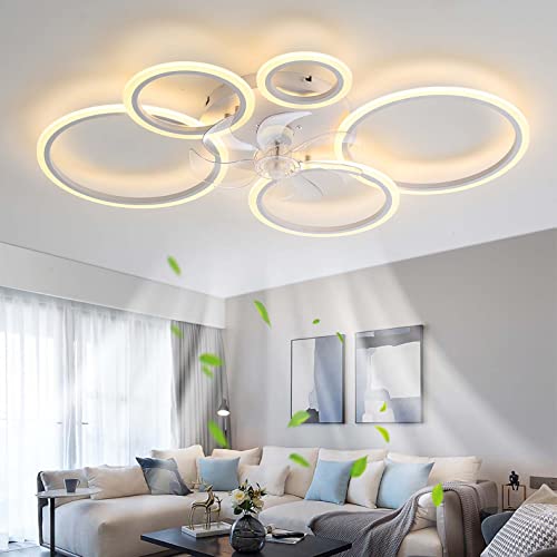 OMGPFR Deckenventilator mit Beleuchtung mit Licht, LED 130W Dimmbar Ventilator Deckenleuchte, Modern Licht für Wohnbereich Esszimmer Schlafzimmer, Einstellbar 6 Geschwindigkeiten, Weiß 100cm von OMGPFR