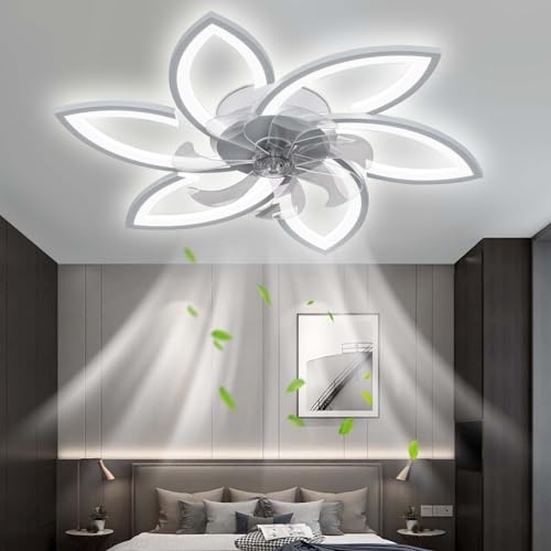 OMGPFR Modern Stumm Deckenventilator mit Beleuchtung, LED Dimmbar Ventilator Deckenleuchte mit Fernbedienung Licht für Wohnbereich Schlafzimmer, 6 Geschwindigkeiten Einstellbar, Weiß 78CM von OMGPFR