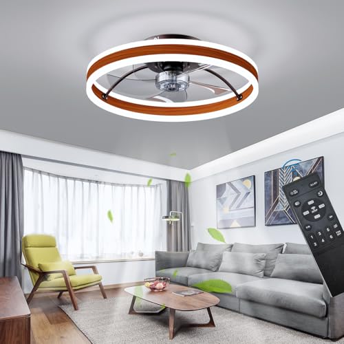 OMGPFR Reversibel Led Deckenventilator Mit Licht Fernbedienung Leise 6 Geschwindigkeiten Schlafzimmer Deckenventilator Mit Beleuchtung Wohnzimmer Modern 24W Dimmbar Deckenlampe, Braun 50CM von OMGPFR