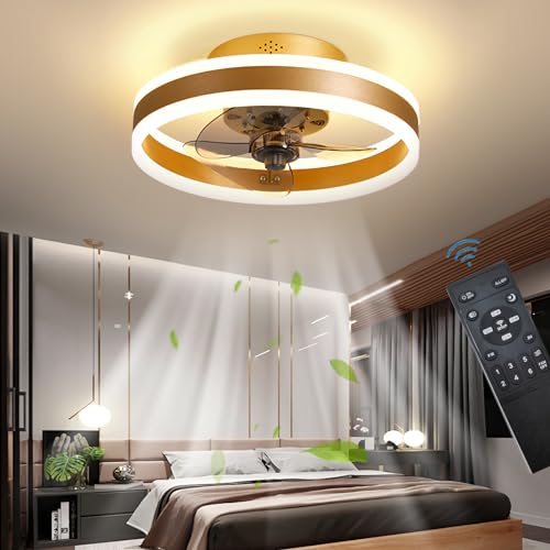 Reversibel Led Deckenventilator Mit Licht Fernbedienung Leise 6 Geschwindigkeiten Schlafzimmer Deckenventilator Mit Beleuchtung Wohnzimmer Modern 24W Dimmbar Deckenlampe, Gold 40CM von OMGPFR