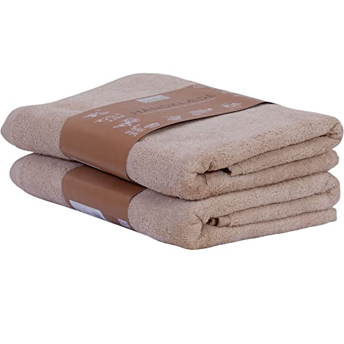 OMHU Badetuch-Set 100% Bio-Baumwolle (Sand) | 2 X Badetücher | 70x140 cm | Qualität = Gewicht 550 g/m2 – In Dänemark entwickelt von OMHU