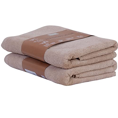 OMHU Handtuch-Set 100% Bio-Baumwolle (Sand) | 2 X Handtücher | 50x100 cm | Qualität = Gewicht 550 g/m2 – In Dänemark entwickelt von OMHU