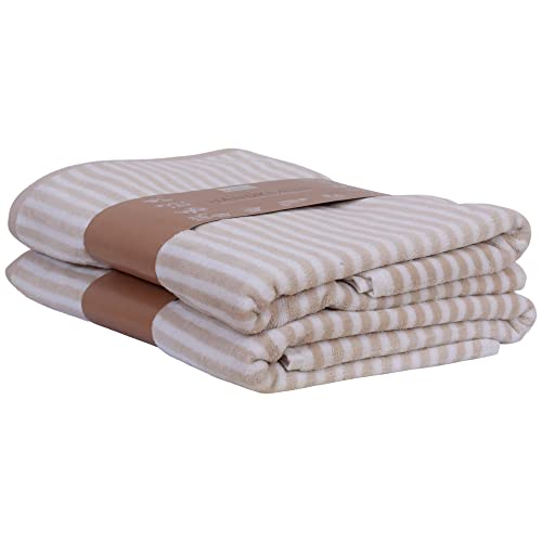 OMHU Handtuch-Set 100% Bio-Baumwolle (Sand/Weiß Gestreift) | 2 X Handtücher | 50x100 cm | Qualität = Gewicht 550 g/m2 – In Dänemark entwickelt von OMHU