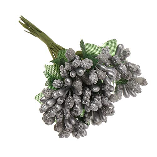 OMICE Künstliche Blumen für Bastelarbeiten, Hochzeitsbedarf, Heimdekoration, Party, Dekoration, Scrapbooking, Kunstblumen, Staubblätter, Zucker, 12 Stück (Silber) von OMICE