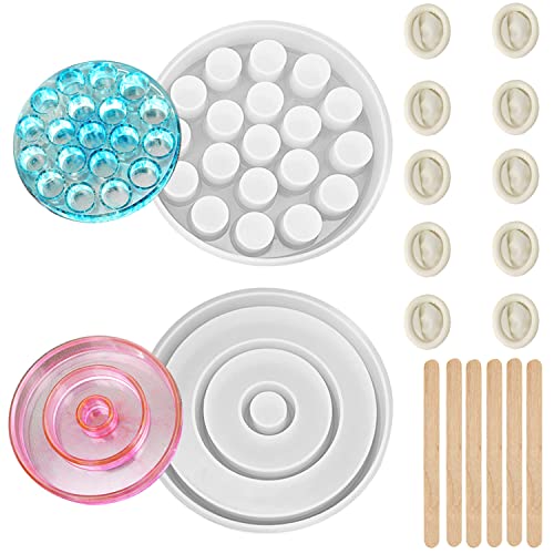 OMIGA 2 Stück Silikonform Kerzenhalter Kreis Lippenstift Behälter 3D Silikon Gießform Kommt mit 6 Sticks und 10 Handschuhen für DIY Harz Gips Stabkerzen Teelichthalter Harz Epoxidformen von OMIGA