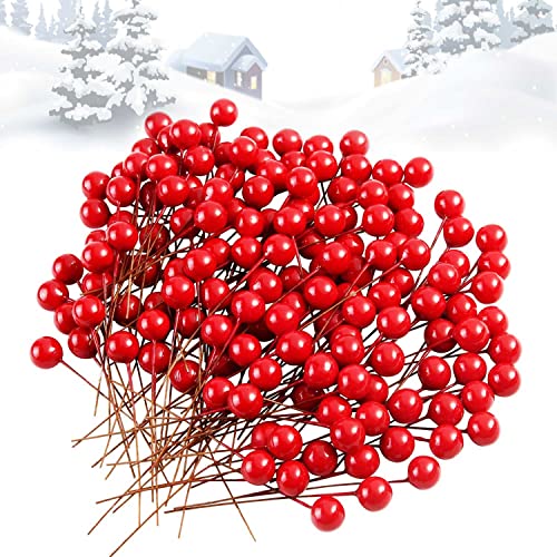 OMIGA 300 Stück Mini Rot Holly Beeren Artificial Rote Beeren Deko Weihnachtskranz Dekoration für Party Weihnachts Basteln Geschenken Dekoration (Rot) von OMIGA