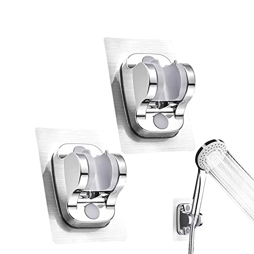 OMIGA Brausehalter Verstellbar Duschhalterung Ohne Bohren Duschkopfhalterung Selbstklebend Wasserdicht Duschkopf Halterungen für die wand Bad (2 Stück/Silver) von OMIGA
